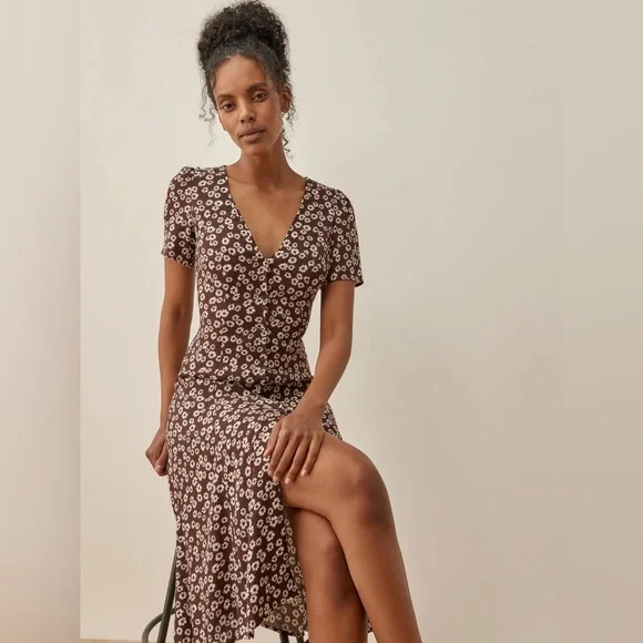 reformation brown midi dress Maven Midi Dress in Coffee Brown main image 0